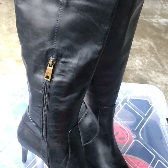RLL Philena Black Leather Knee High 1/4 Zip Heel Boots Size 8B - Picture 10 of 15